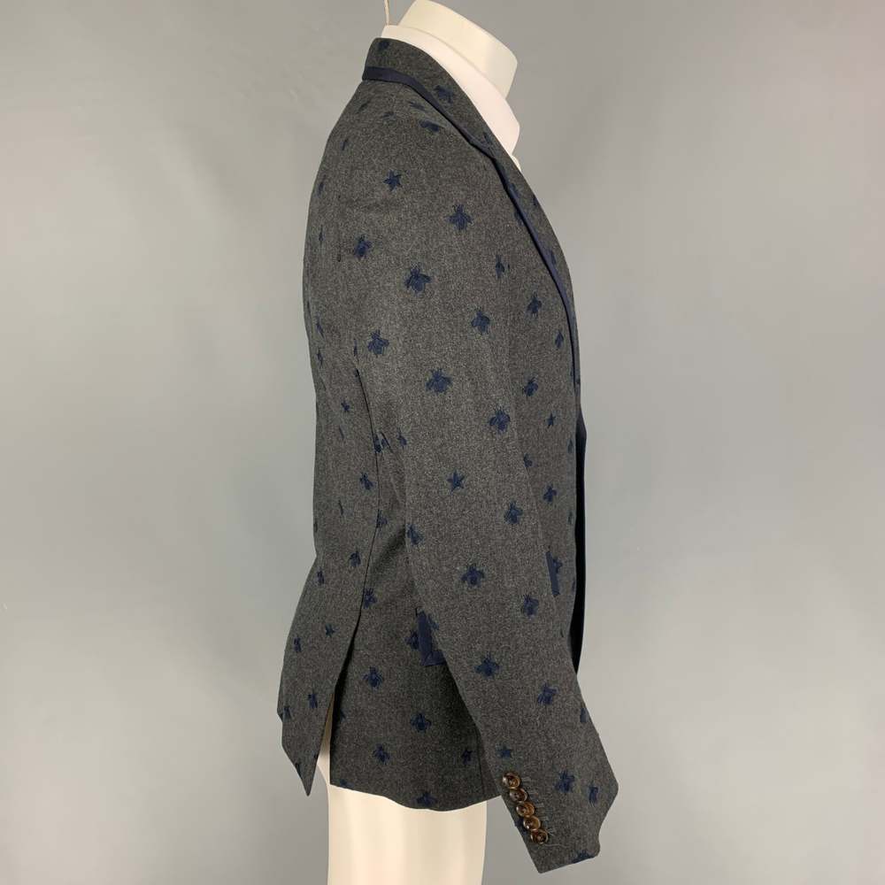 GUCCI Regular Charcoal Navy Royal Bee Embroidery Wool Sport Coat - Picture 2 of 7